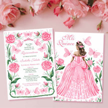 Vlinders en Rozen Pink Princess Quinceanera