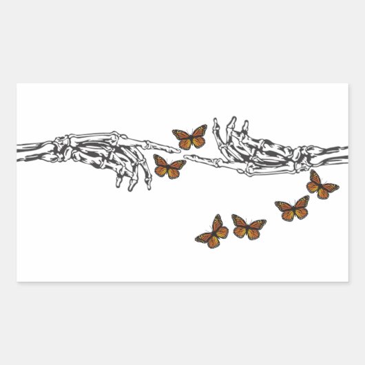 Vlinders en skeletten rechthoekige sticker (Voorkant)
