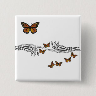 Vlinders en skeletten vierkante button 5,1 cm