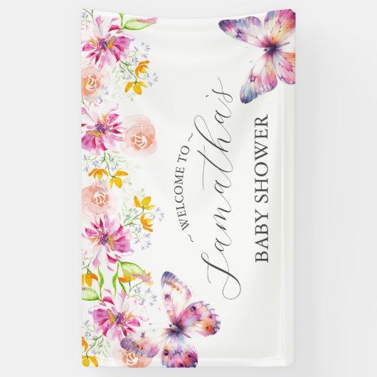 Vlinders en slaapliedjes Baby shower Teken Spandoek (Verticaal)