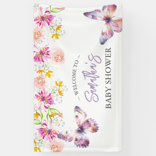 Vlinders en slaapliedjes Baby shower Teken Spandoek (Verticaal)