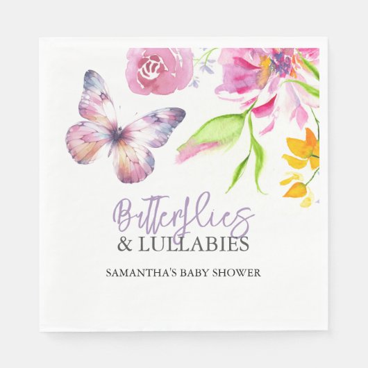 Vlinders en slaapliedjes Baby shower Waterverf Servet (Voorkant)