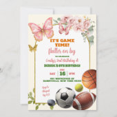 Vlinders en sport gezamenlijke broer of zus verjaa kaart (Voorkant)