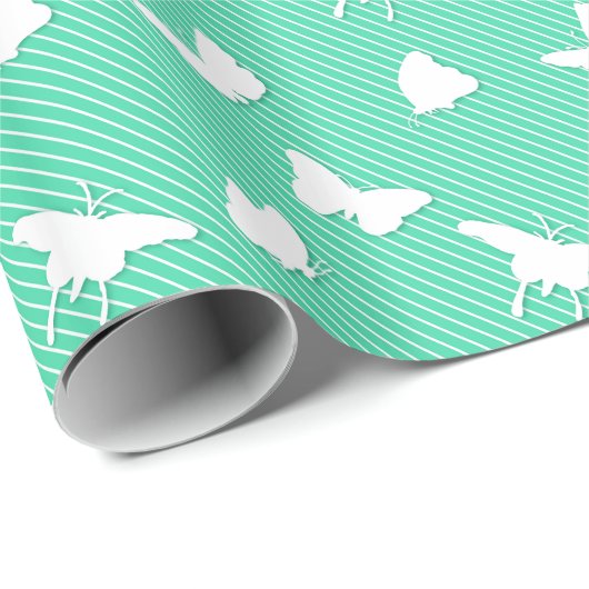 Vlinders en strepen - aqua cadeaupapier (Rol Hoek)