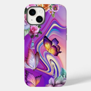 Vlinders en veelkleurige gedraaide achtergrond Case-Mate iPhone 14 hoesje