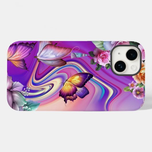 Vlinders en veelkleurige gedraaide achtergrond Case-Mate iPhone case (Achterkant (horizontaal))