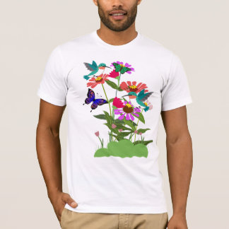Vlinders en vogels zuigen nectar op een stroom t-shirt