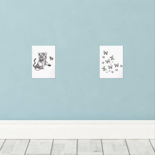 Vlinders en welpen muurkunst sets (Houten vloer)