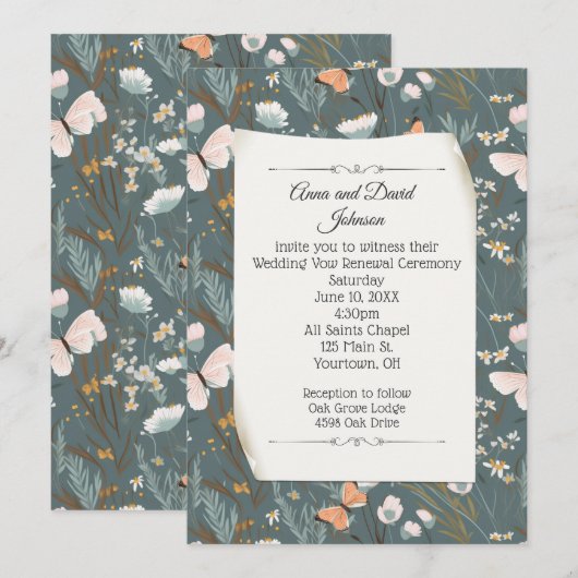 Vlinders en Wildbloemen Ontwerp voor Gelofte Verni Kaart (Voorkant / Achterkant)