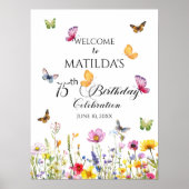 Vlinders en wilde bloemen 75e verjaardag welkom poster (Voorkant)