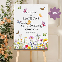 Vlinders en wilde bloemen 75e verjaardag welkom poster