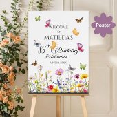 Vlinders en wilde bloemen 85e verjaardag welkom poster
