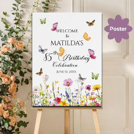 Vlinders en wilde bloemen 85e verjaardag welkom poster