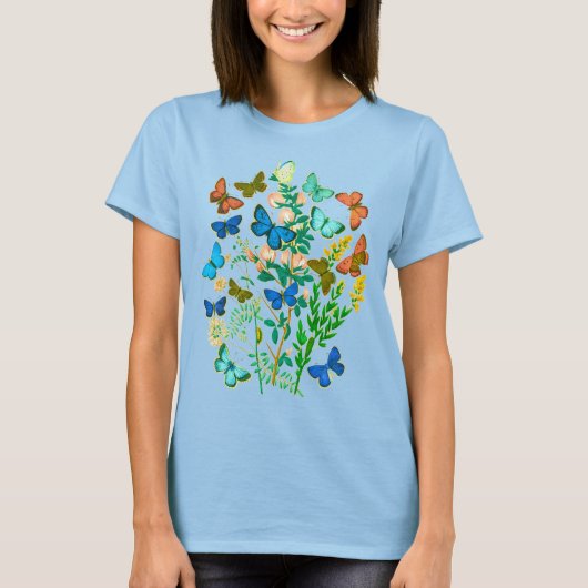 Vlinders en wilde bloemen Botanisch T-shirt (Voorkant)