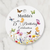 Vlinders en wilde bloemen Elegante 75e verjaardag Bedankjes Labels (Voorkant)