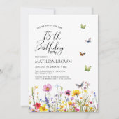 Vlinders en wilde bloemen Elegante 75e verjaardag Kaart (Voorkant)