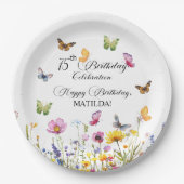 Vlinders en wilde bloemen Elegante 75e verjaardag Papieren Bordje (Voorkant)