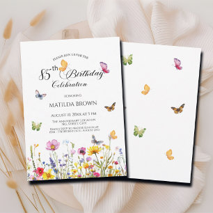 Vlinders en wilde bloemen Elegante 85ste verjaarda Kaart