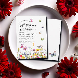 Vlinders en wilde bloemen Elegante 85ste verjaarda Kaart