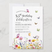 Vlinders en wilde bloemen Elegante 85ste verjaarda Kaart (Voorkant)