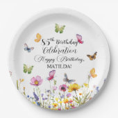 Vlinders en wilde bloemen Elegante 85ste verjaarda Papieren Bordje (Voorkant)