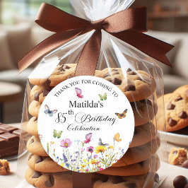 Vlinders en wilde bloemen Elegante 85ste verjaarda Ronde Sticker