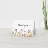 Vlinders en wilde bloemen Modern Script Bedankkaart (Voorkant)
