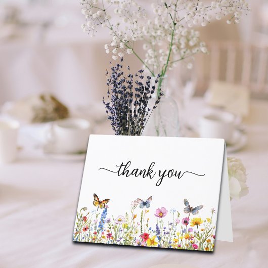 Vlinders en wilde bloemen Modern Script Bedankkaart