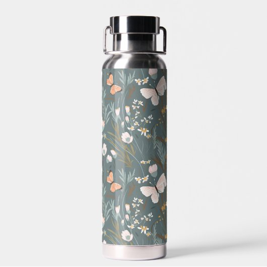 Vlinders en wilde bloemen op salie waterfles (Achterkant)