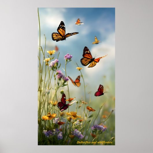 Vlinders en wilde bloemen poster (Voorkant)