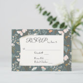 Vlinders en Wilde Bloemen voor Huwelijksreactie RSVP Kaartje (Staand voorkant)