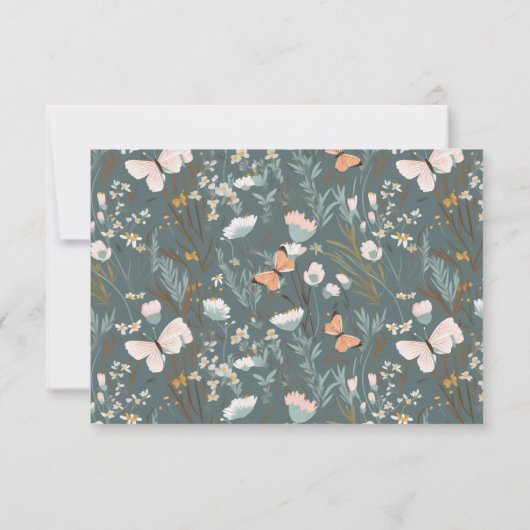 Vlinders en Wilde Bloemen voor Huwelijksreactie RSVP Kaartje (Achterkant)