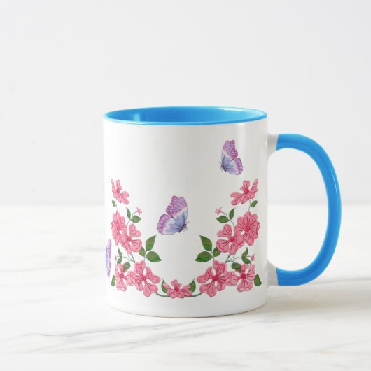 Vlinders en wilde roze rozen mok (Rechts)