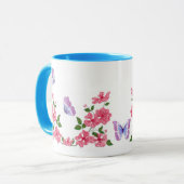 Vlinders en wilde roze rozen mok (Voorkant links)