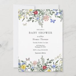 Vlinders en Wildflower Baby shower Kaart