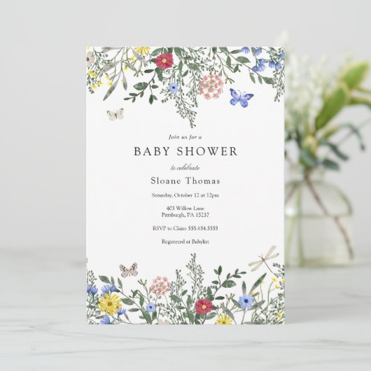 Vlinders en Wildflower Baby shower Kaart (Staand voorkant)