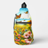 Vlinders en Zonnebloem Bloemen Sling Bag (Voorkant)