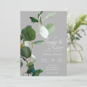 Vlinders & Eucalyptus | Grijze Bruiloft Kaart (Staand voorkant)