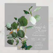 Vlinders & Eucalyptus | Grijze Bruiloft Kaart (Voorkant / Achterkant)