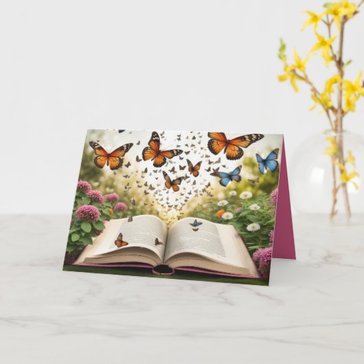 Vlinders exploderen uit open boek kaart (Gele Bloem)
