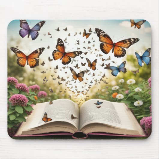 Vlinders exploderen uit open boek muismat (Voorkant)