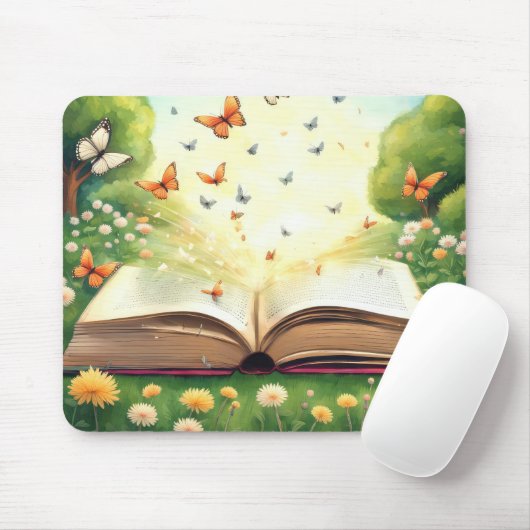 Vlinders exploderen uit open boek muismat (Met muis)