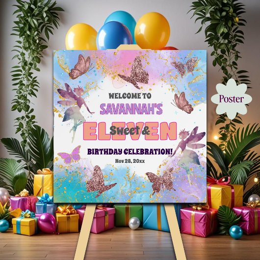 Vlinders Fee Glitter 11e Verjaardag Welkom Poster