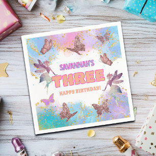 Vlinders Fee Goud Glitter 3e Verjaardagsfeestje Servet