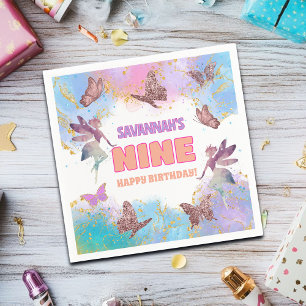 Vlinders Fee Goud Glitter 9e Verjaardagsfeestje Servet