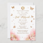 Vlinders Floral Gold Foil Bat Mitzvah Kaart (Voorkant)