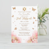 Vlinders Floral Gold Foil Bat Mitzvah Kaart (Staand voorkant)