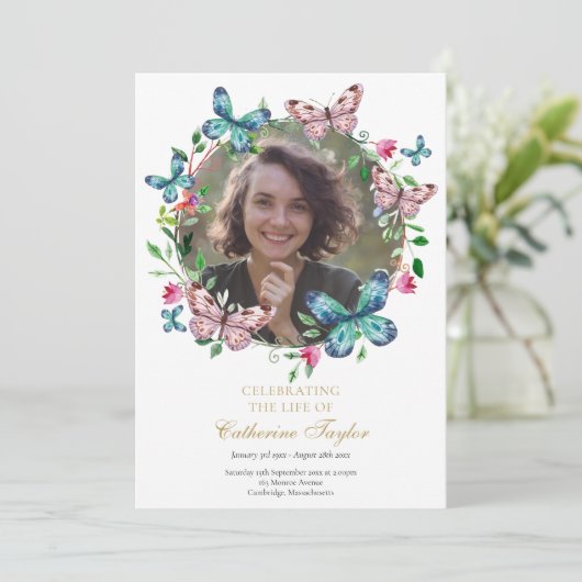 Vlinders Foto Begrafenis Orde van Service Programmakaart (Staand voorkant)