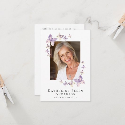 Vlinders Foto Funeral Memorial Gebedskaart Kaart (Voorkant / Achterkant in situ)