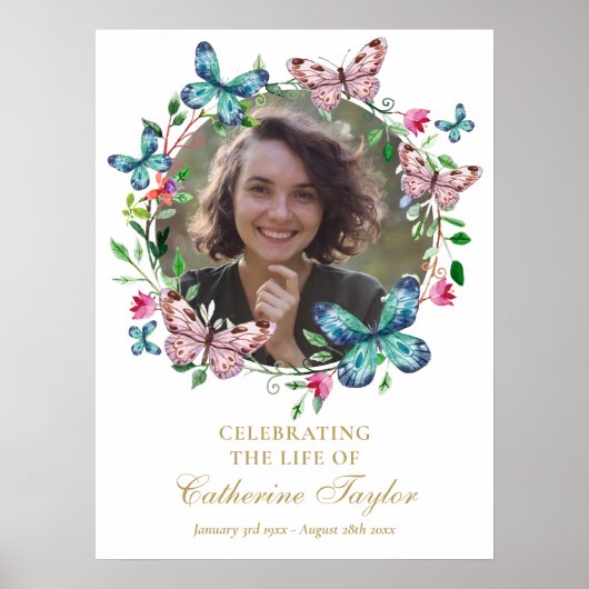 Vlinders Foto Funeral Viering Van Leven Teken Poster (Voorkant)